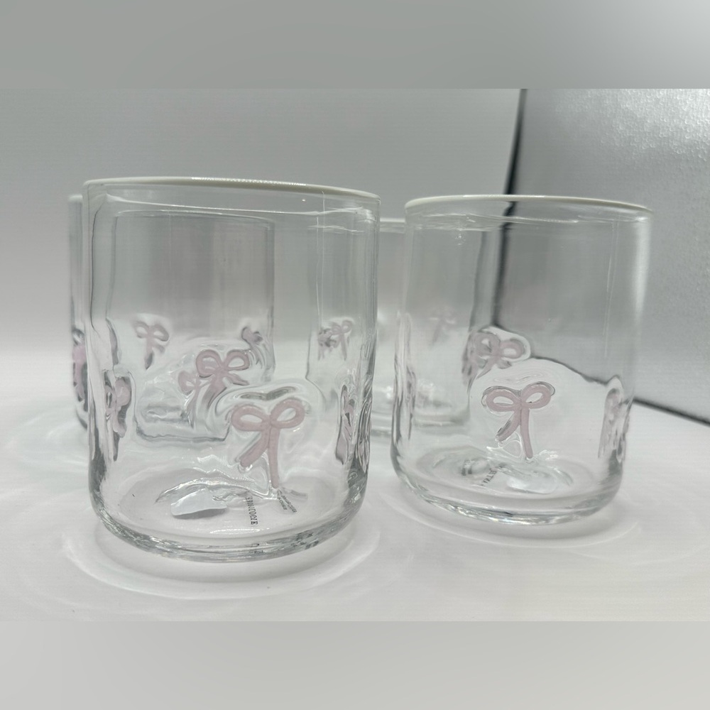 NEW! Anthropologie Pink Bow Icon Glasses! Set of 4!
